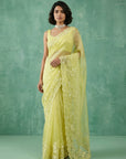 Yellow Soft Chanda Silk with Floral Jaal Embroidery Work Designer Saree
