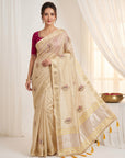 Chickoo Premium Tissue Banarasi Silk Zari Woven Saree