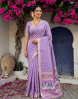 Lavender Premium Soft Muga Cotton Swan Pattern Saree