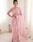 Pink Crush Organza Silk Saree with Turkish Work Saree