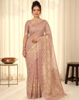 Coral Pink Premium Banarasi Silk Saree with Floral Applique Work Saree