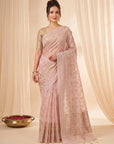 Pink Premium Banarasi Silk Saree with Floral Applique Work Saree
