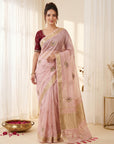 Pink Premium Tissue Banarasi Silk Zari Woven Saree