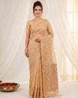 Peach Premium Banarasi Silk Saree with Floral Applique Work Saree