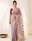 Lavender Premium Tissue Banarasi Silk Zari Woven Saree