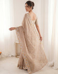 Chickoo Premium Tissue Banarasi Saree with Floral Embroidery Work Saree