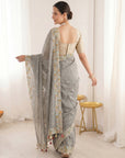 Grey Premium Tissue Banarasi Saree with Floral Embroidery Work Saree