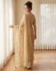 Gold Premium Tissue Banarasi Saree with Floral Embroidery Work Saree
