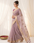 Lavender Premium Tissue Banarasi Silk Zari Woven Saree