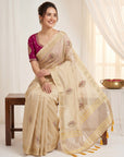 Chickoo Premium Tissue Banarasi Silk Zari Woven Saree