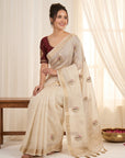 White Premium Tissue Banarasi Silk Zari Woven Saree