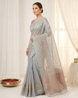 Sky Blue Premium Banarasi Silk Saree with Floral Applique Work Saree