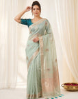 Sky Blue Premium Tissue Banarasi Silk Zari Woven Saree