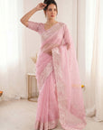 Pink Crush Organza Silk Saree with Turkish Work Saree