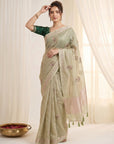 Pista Green Premium Tissue Banarasi Silk Zari Woven Saree