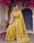Yellow Premium Soft Muga Cotton Swan Pattern Saree