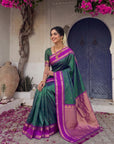 Peacock Blue Soft Ikkat Silk Zari Woven Saree with Rudraksham Concept Saree