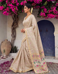 White Premium Soft Muga Cotton Swan Pattern Saree