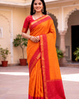 Orange Soft Ikkat Pochampally Patola Silk Zari Woven Saree
