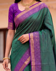 Peacock Blue Soft Ikkat Pochampally Patola Silk Zari Woven Saree