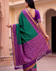 Peacock Blue Soft Ikkat Pochampally Patola Silk Zari Woven Saree