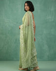 Pista Green Soft Chanda Silk with Floral Jaal Embroidery Work Designer Saree