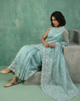 Sky Blue Soft Chanda Silk with Floral Jaal Embroidery Work Designer Saree
