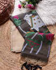 Decorative scarf with animal design on a textured surface
