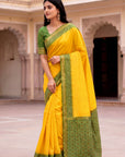 Yellow Soft Ikkat Pochampally Patola Silk Zari Woven Saree