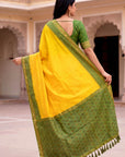 Yellow Soft Ikkat Pochampally Patola Silk Zari Woven Saree