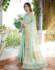 Sky Blue Organza Silk with Bandhani Weaves Saree