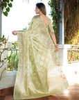 Pista Green Organza Silk with Bandhani Weaves Saree