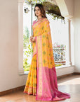 Yellow Organza Silk with Contrast Patola Pattern Saree
