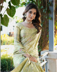 Pista Green Organza Silk with Bandhani Weaves Saree