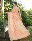 Peach Organza Silk with Bandhani Weaves Saree