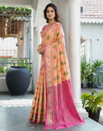 Peach Organza Silk with Contrast Patola Pattern Saree