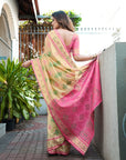 Chickoo Organza Silk with Contrast Patola Pattern Saree