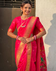 Rani Pink Nauvari Pathani Silk Zari Woven Muniya Border Saree