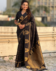 Black Soft Silk with Elephant Pattern Saree