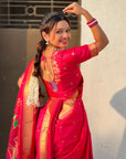 Rani Pink Nauvari Pathani Silk Zari Woven Muniya Border Saree