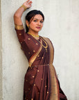 Coffee Nauvari Pathani Silk Zari Woven Muniya Border Saree