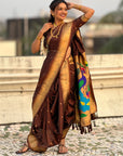 Coffee Nauvari Pathani Silk Zari Woven Muniya Border Saree