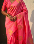 Baby Pink Soft Silk with Elephant Pattern Saree