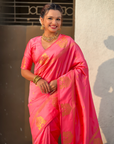 Baby Pink Soft Silk with Elephant Pattern Saree
