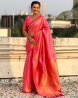 Baby Pink Soft Silk with Elephant Pattern Saree