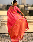 Baby Pink Soft Silk with Elephant Pattern Saree