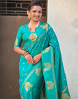 Aqua Blue Soft Silk with Elephant Pattern Saree