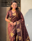 Coffee Soft Silk with Elephant Pattern Saree
