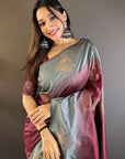 Maroon Soft Silk Contrast Zari Woven Floral Butta Saree