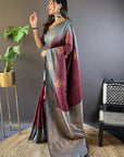 Maroon Soft Silk Contrast Zari Woven Floral Butta Saree
